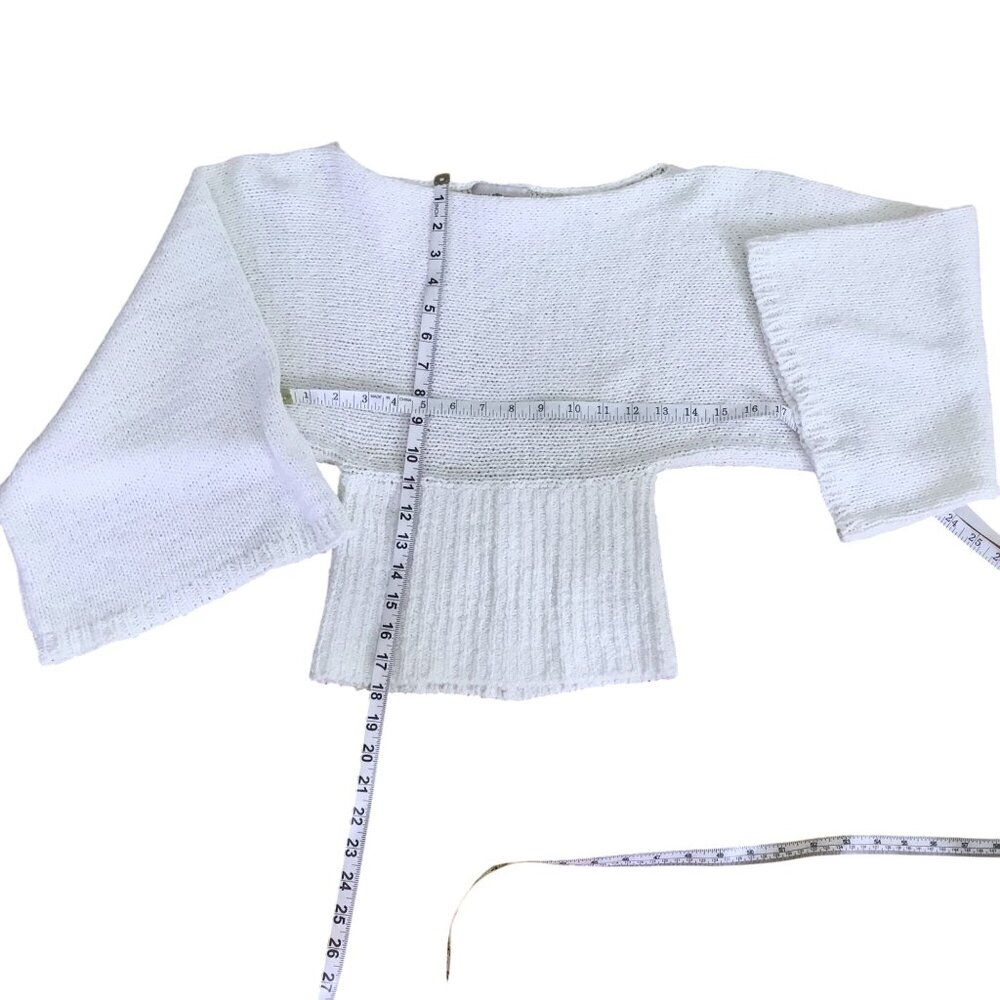 MARISA MINICUCCI White Boat Neck Bell Sleeve Minimalist Italian Knit Top M - Picture 4 of 8